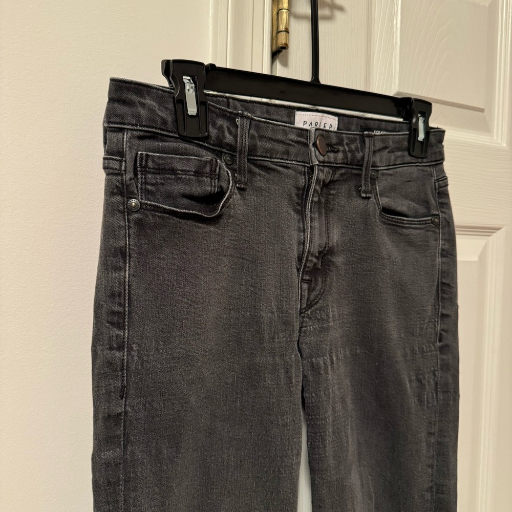 Parker Smith Gray Straight Denim Jeans Frayed Ankles - Picture 4 of 10